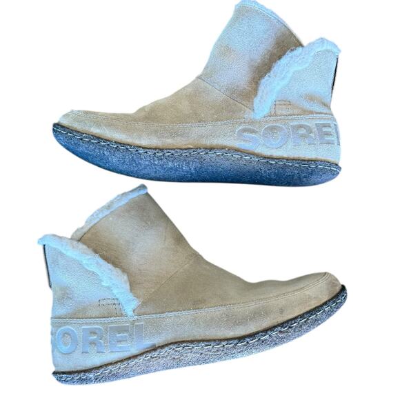 Sorel Women's Nakiska British Tan Suede Sherpa Lined Bootie Slipper - Size 8 - Picture 5 of 11